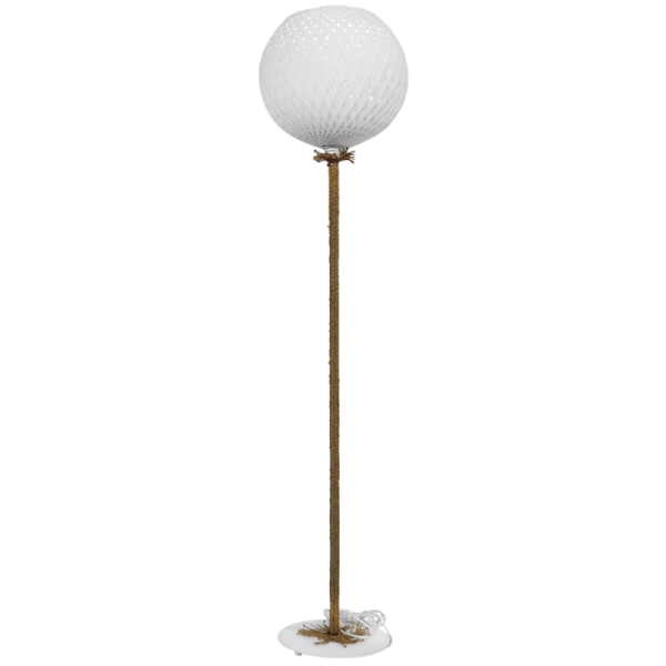 Δαπέδου φωτιστικό μπάλα σχοινί ,λευκό χρώμα με σχοινί στον κορμό και λευκή βάση SILK-02 FLOOR LAMP ROPE WH-UT-WH