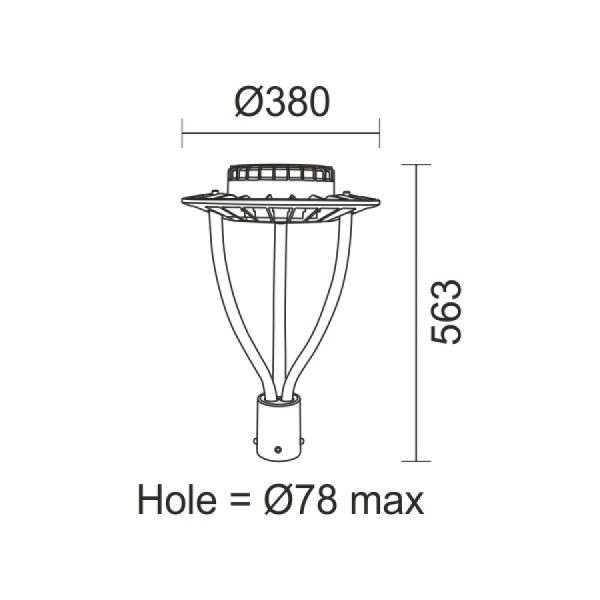 Διαστάσεις για φωτιστικό δρόμου LED HPL 100W.