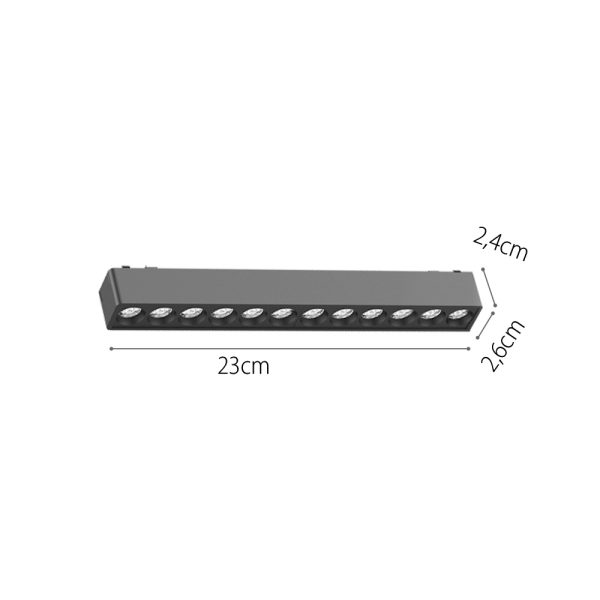 Διαστάσεις για Φωτιστικό LED 12W 3CCT για Ultra-Thin μαγνητική ράγα σε μαύρη απόχρωση (by tuya and zigbee) D:23cmX2,4cm