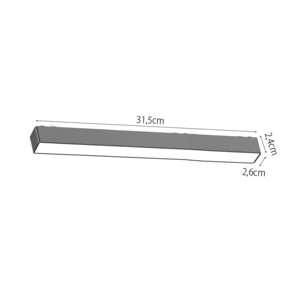 Διαστάσεις για Φωτιστικό LED 10W 3CCT για Ultra-Thin μαγνητική ράγα σε λευκή απόχρωση (by tuya and zigbee) D:31,5cmX2,4cm