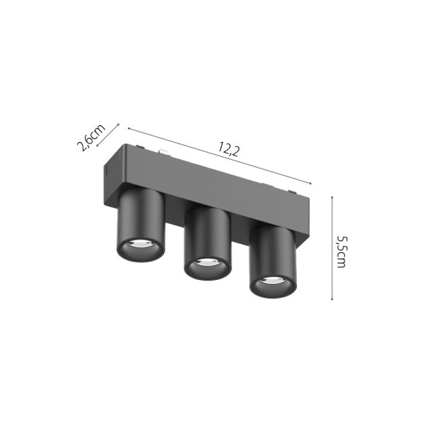 Διαστάσεις για Φωτιστικό LED 5W 3CCT για Ultra-Thin μαγνητική ράγα σε μαύρη απόχρωση (by tuya and zigbee) D:12,2cmX5,5cm